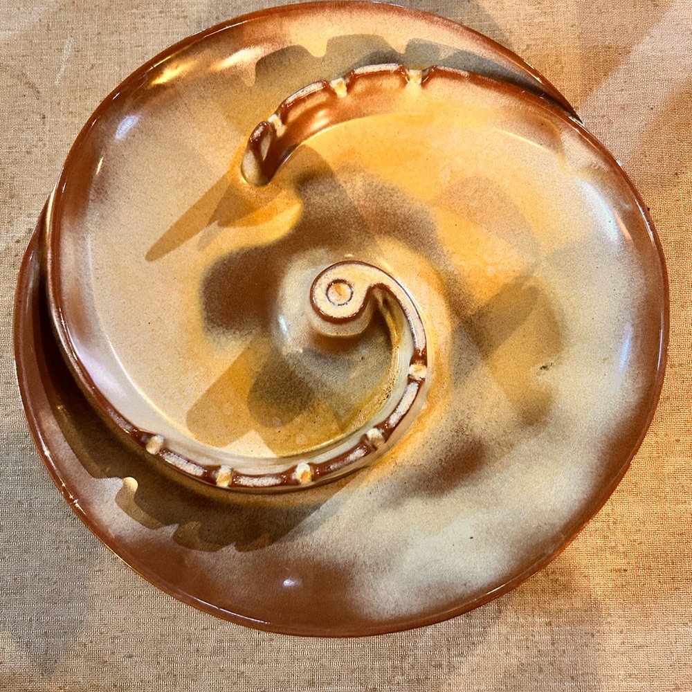 Vintage Frankoma Mid Century Yellow Art Pottery Ashtray  10” USA